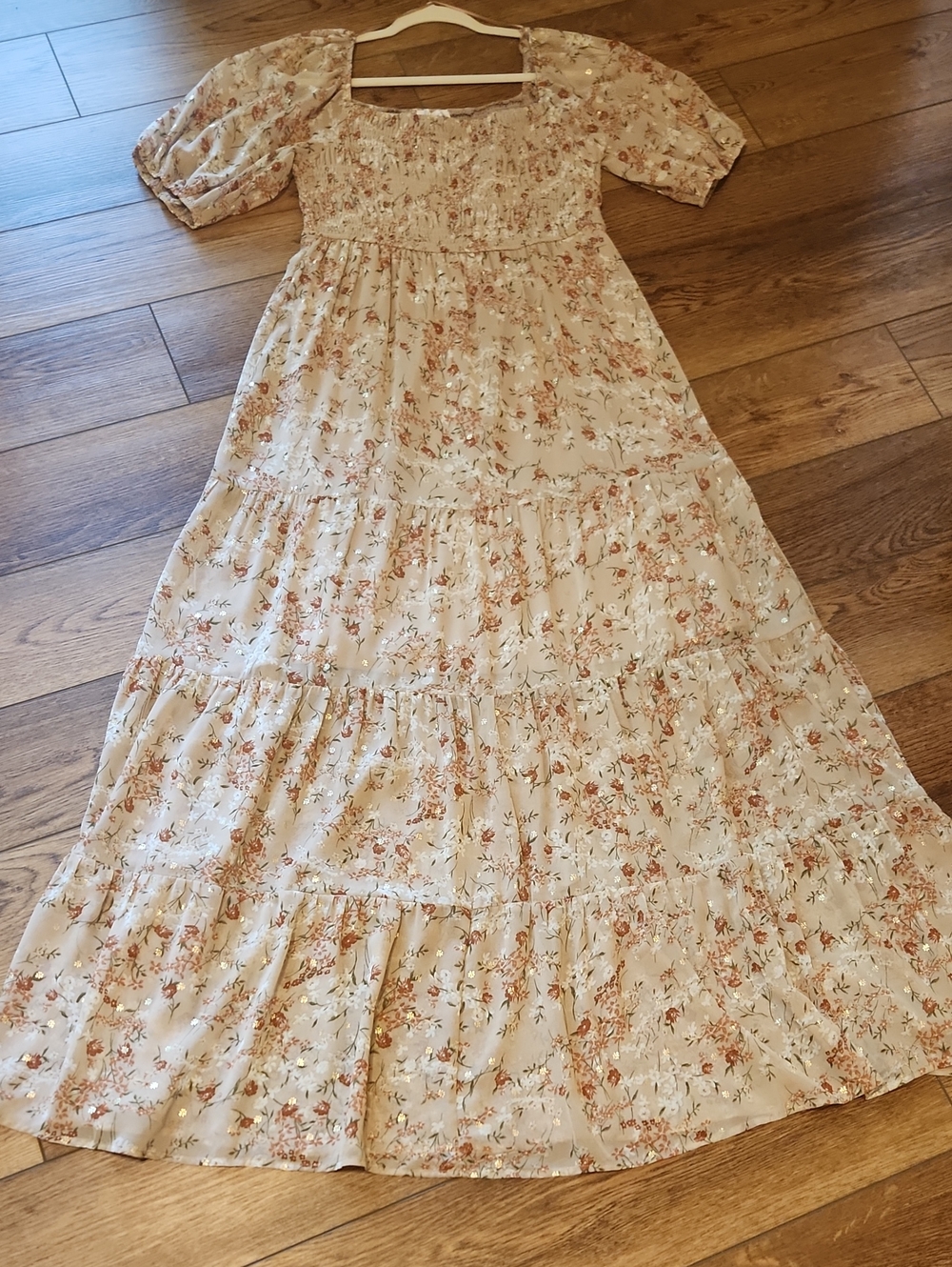 Francesca's Collections Cream Maxi Dress with Dusty Rose Floral